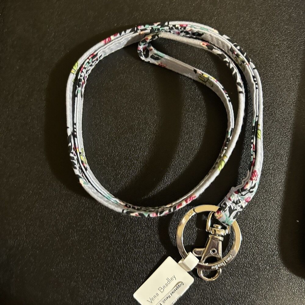 Vera Bradley Lanyard Keychain Necklace Hedgehog Wild NWT Blue Grey Floral